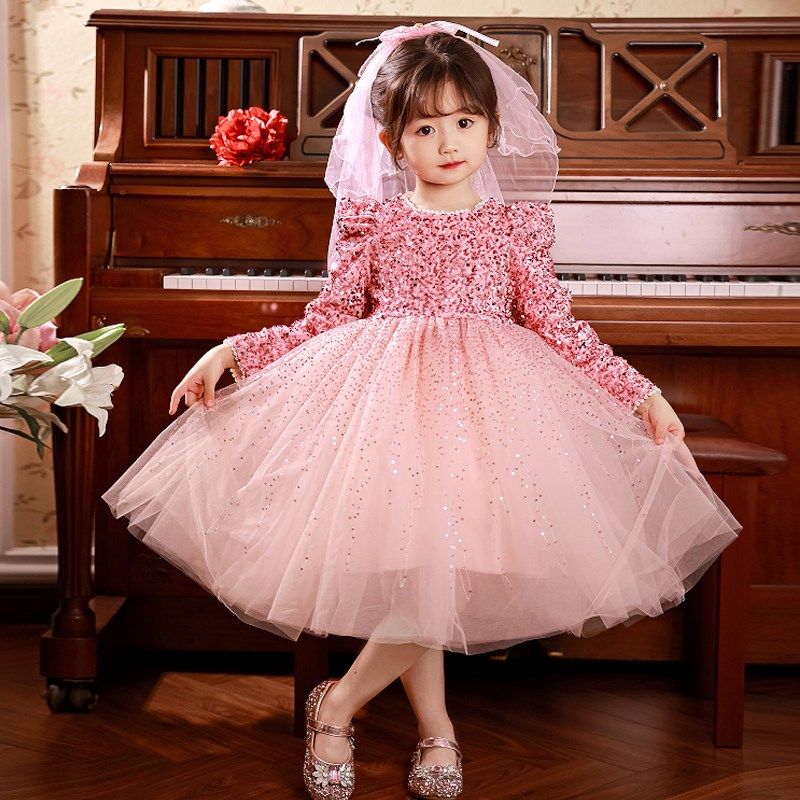 闪闪亮片女童公主裙秋冬丝绒粉色洋气儿童连衣裙生日礼服蓬蓬裙子,童装/婴儿装/亲子装,连衣裙,淘宝优惠券,粉丝福利购,淘宝优惠卷