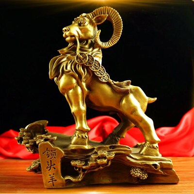铜羊摆件招财风水纯铜领t头羊摆件生肖羊办公室客厅工艺品大号