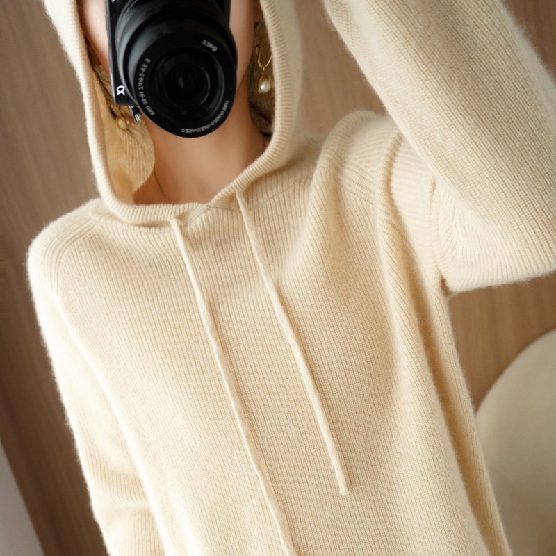 连帽衫卫衣女带帽套头毛衣羊绒秋冬季时尚短款针织打底衫宽松外套