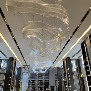 售楼部沙盘水晶飘带吊灯酒店大z堂宴会厅丝带灯具非标工程玻璃吊
