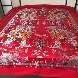 婚庆床上用品大红风景百子图y结婚被套罩杭州丝绸缎被面子全棉被
