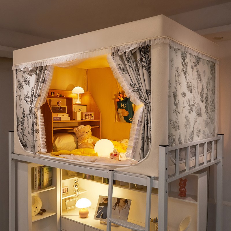 无涂层强遮光三开门大学生宿舍蚊帐床帘一体式床幔W上铺下铺全包