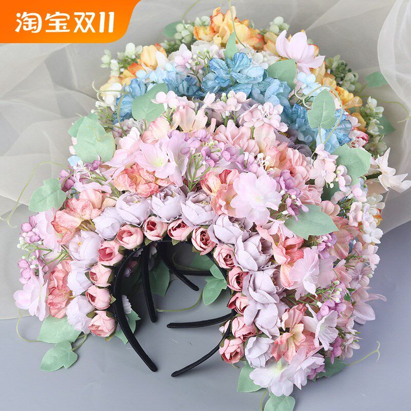 泉州浔埔簪花头饰花朵头箍绢花发箍汉服配饰立体花环花围拍摄写真