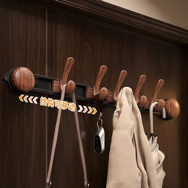 吸盘挂钩胡桃木中古风免打孔v壁挂置物架门后粘钩挂衣架高级挂衣