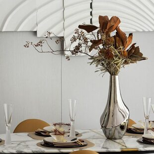 银色花器现代简约创意不锈钢花瓶摆件客厅房售楼处玄关软装饰品