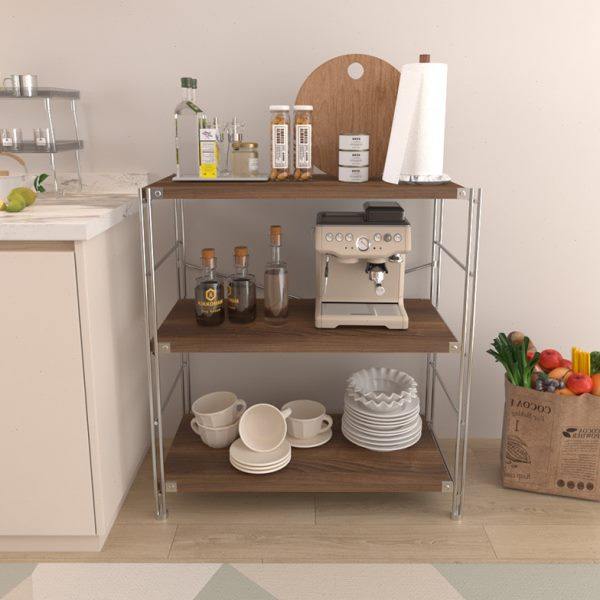 厨房置物架落地铁艺日式木质展示架多功能微波炉烤箱小家电收纳架