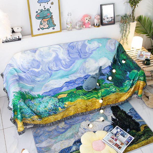 插画油画沙发巾北欧艺术防尘盖布网红民宿装饰毯单人沙发坐垫罩套,居家布艺,沙发套,淘宝优惠券,粉丝福利购,淘宝优惠卷