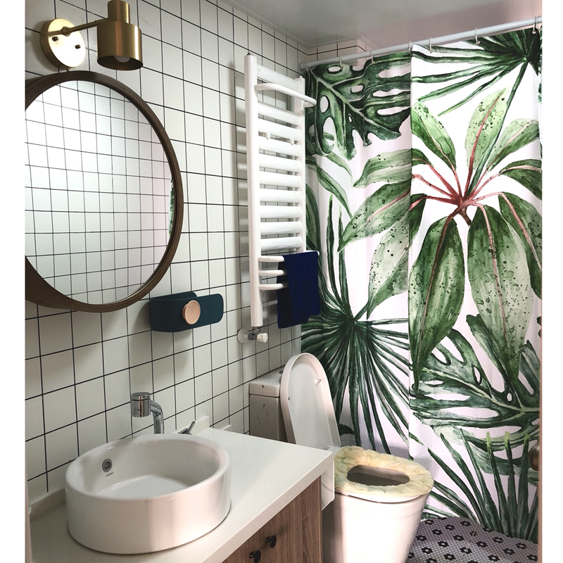 北欧宜家浴帘套装简约定制浴室帘子卫生间L门帘防水加厚防霉隔断