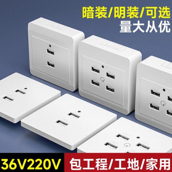 86型明装usb插座面板2位四口多位工程工地用220V转5V36伏手机充电,电子/电工,USB插座/快充插座,淘宝优惠券,粉丝福利购,淘宝优惠卷
