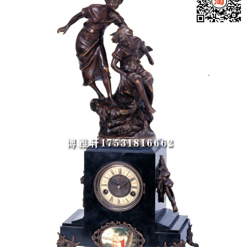 钟表机械铸铜理石n古典报时座钟家居客厅仿古董电影道具摆件