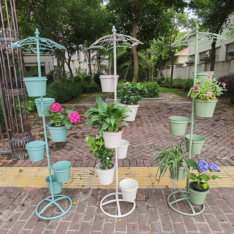 雨伞户外铁艺花架多层p落地式置物架庭院阳台装饰错层花盆桶爬藤