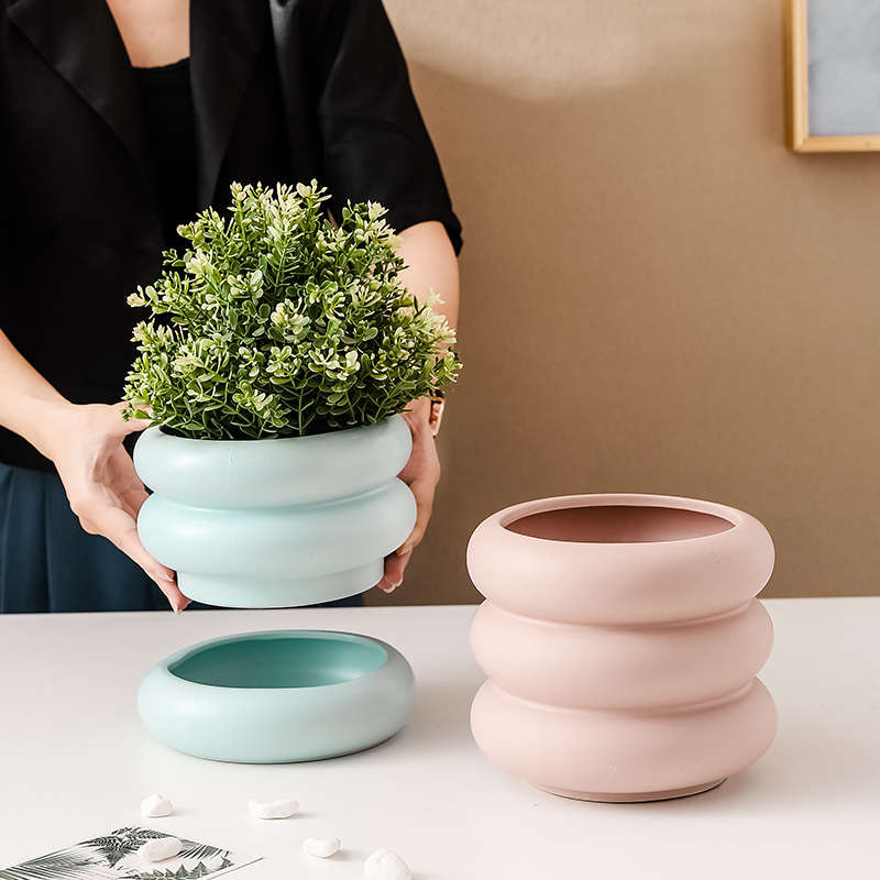 陶瓷花盆北欧简j约懒人盆创意个性磨砂亚光轻奢绿萝吊兰桌面室内
