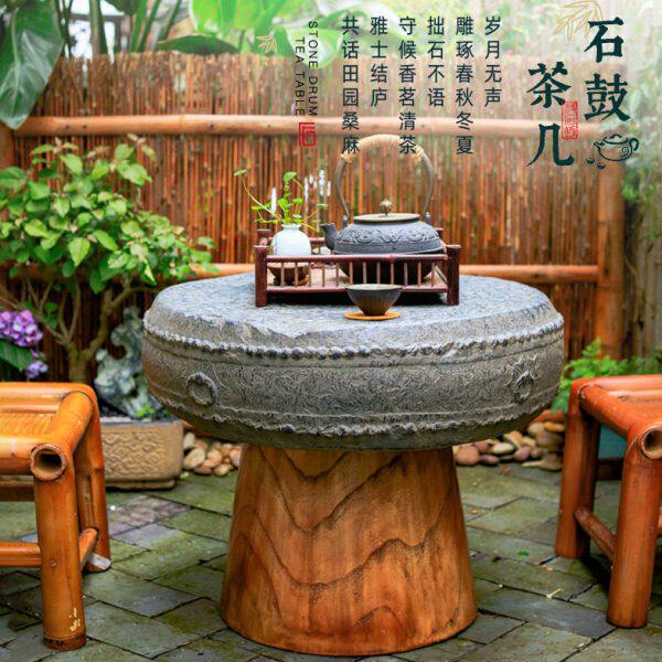 庭院小茶几客厅家用小户型圆形茶台可移动阳台迷你茶桌实木泡茶桌