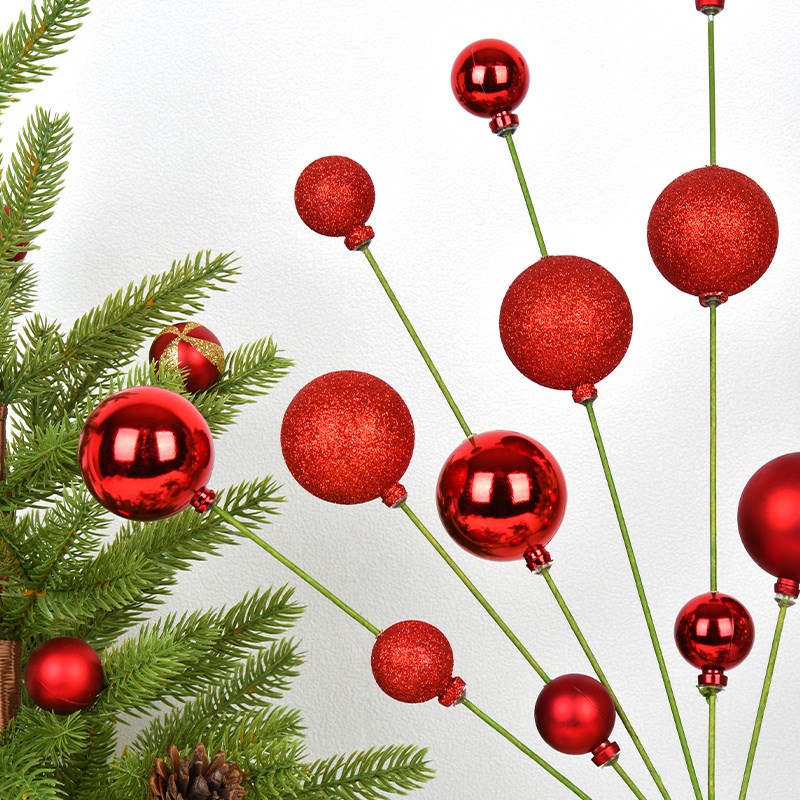 圣诞装饰品金银红圣诞x球插枝圣诞树装扮插枝场景布置