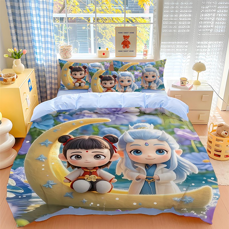 卡通全棉哪吒敖丙儿童四件套双人床上G用品学生宿舍单人三件套床