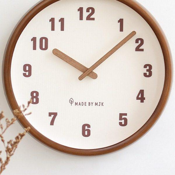 MJK日式原木风实木时尚挂钟客厅家用静音时钟现代极简约挂墙钟表