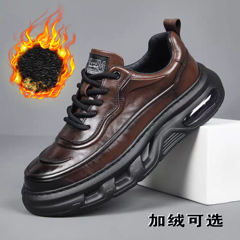 真皮男鞋头层牛皮高端鞋子冬季加绒保暖男士商务休闲皮鞋软底防滑