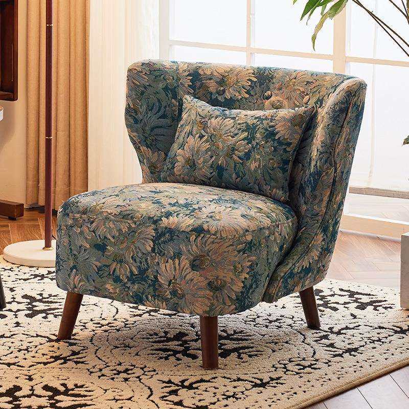 复古单人沙发家用阳台接待懒人布艺实木沙发椅北欧哥特风休闲椅