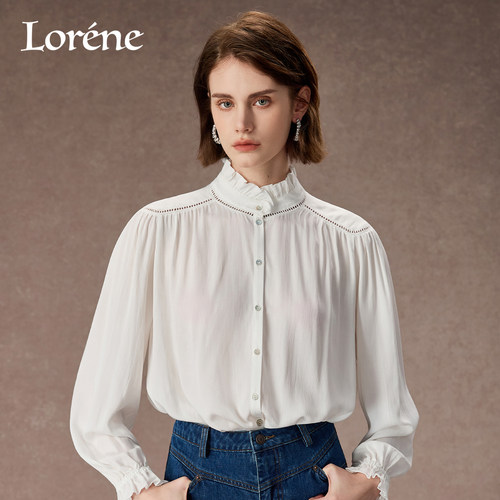 Lorene衬衫女法式荷叶边立领长袖
