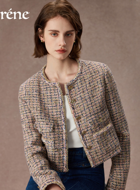 Lorene羊毛短外套女法式名媛公主H型彩色肌理粗花毛呢小香风外套