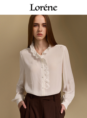 Lorene衬衫女复古宫廷风韵长袖衬衣蕾丝花边领波西米亚法式衬衫女