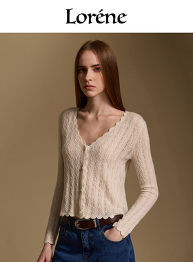 Lorene羊绒衫女修身短款波西米亚法式风针织衫薄款毛衣外套打底衫