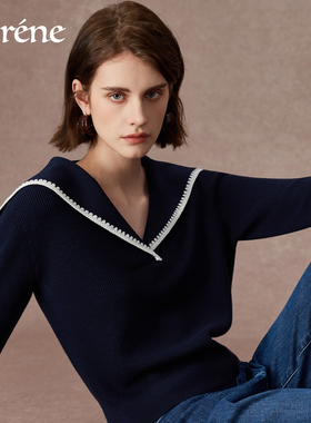 Lorene秋冬毛衣女羊绒毛衫宽松针织衫海军领学院风毛衣羊毛衫外套