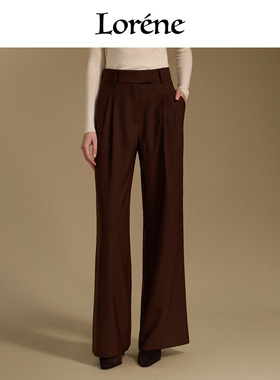 Lorene阔腿裤女复古简约羊毛休闲裤法式长裤波西米亚风高腰西装裤