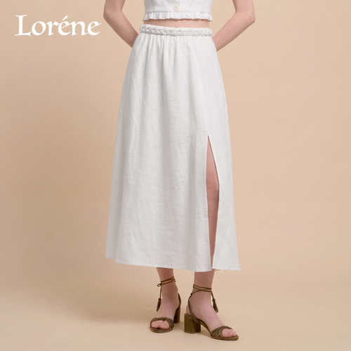 Lorene亚麻半身裙女高腰裙子