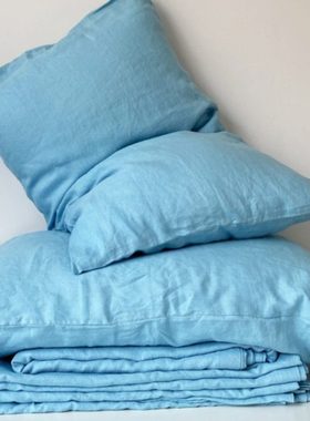 HEMP蓝色汉麻床品 单人/双人亚麻被套 床单 枕套 可订制床笠