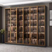 书柜实木玻璃门防尘书架简约置物柜展示柜定制客厅一体整墙组合柜