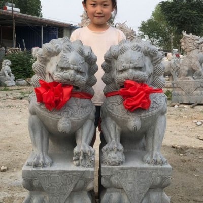 石雕青石狮子一对圆雕庭院大门口石头汉白玉小石狮子户外动物摆件