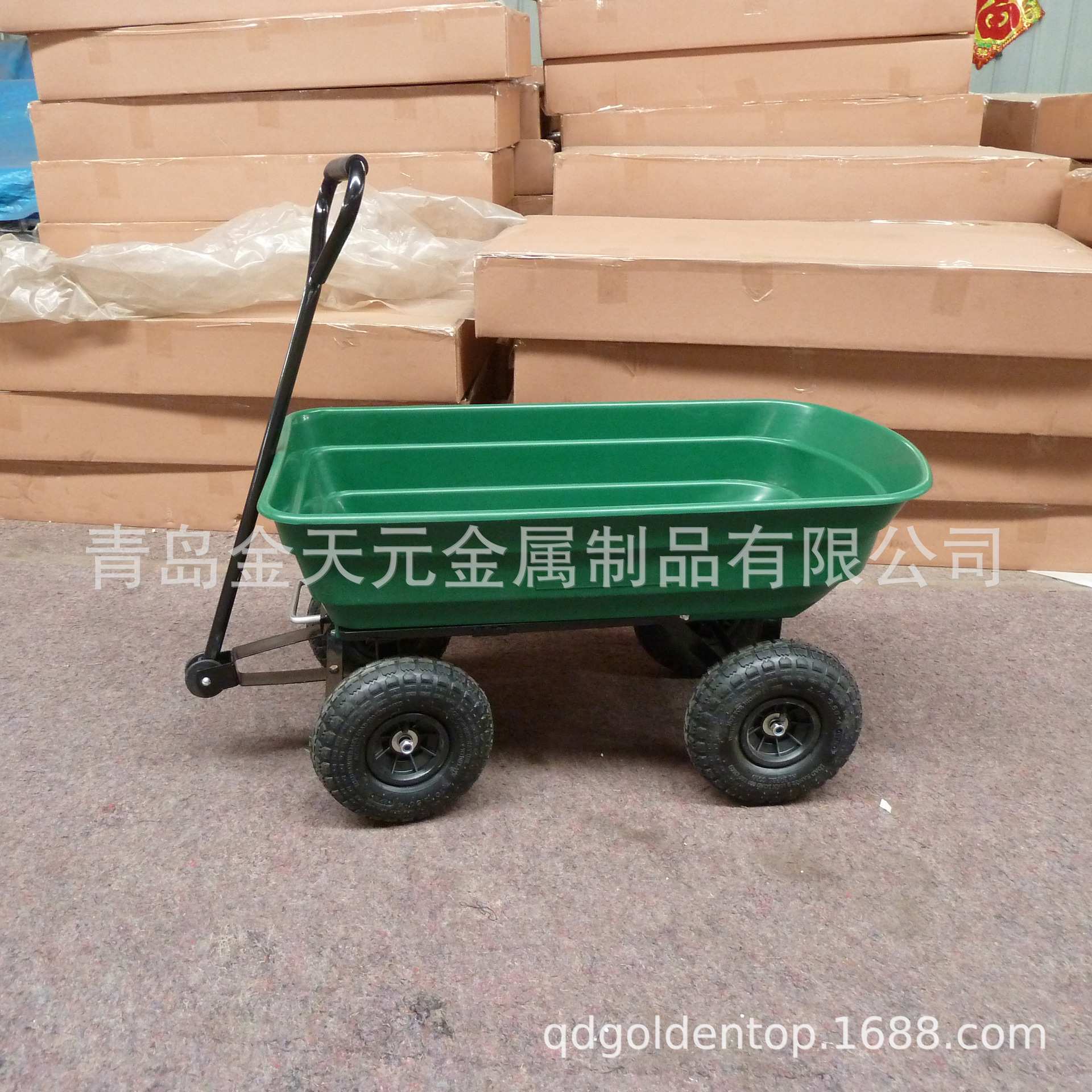 厂家销售户外花园塑料四轮儿童工具车 翻斗农用摆摊手拉小推车家