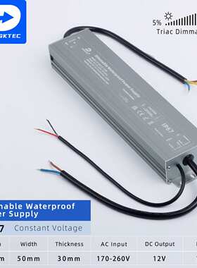 60W-300WLED驱动电源IP67防水三合一调光12v/24v恒压超薄电源