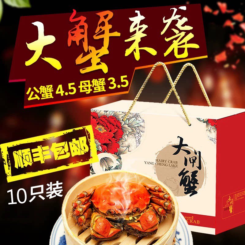 【现货活蟹】苏州鲜活大闸蟹精品大蟹公4.5两母3.5两10只精品礼盒