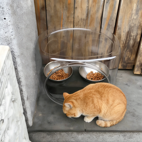 下雨也不怕！流浪猫喂食碗防雨罩防潮防蚁虫户外隐蔽耐用透明猫窝
