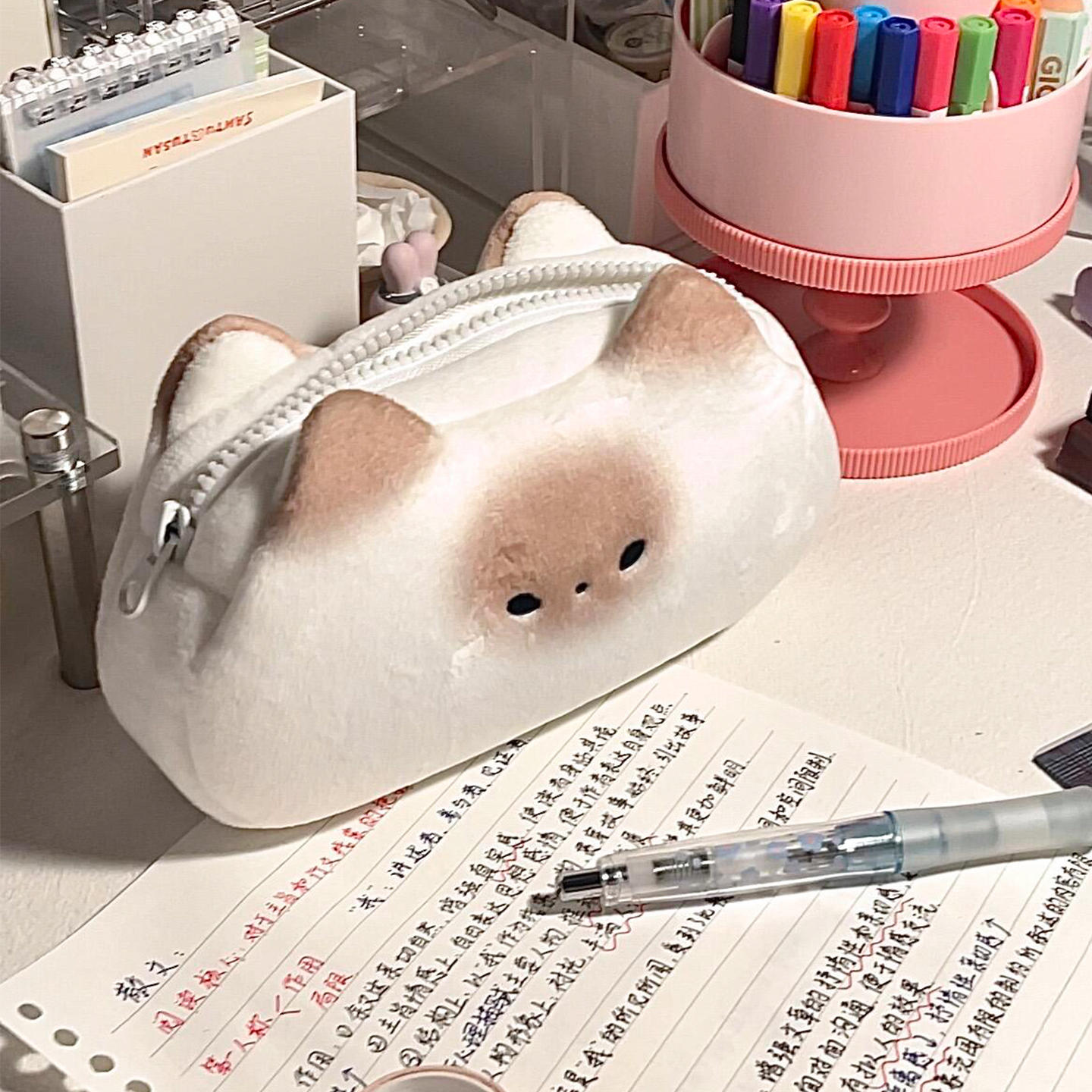 烤面包猫咪笔袋高颜值ins风女生2025新款可爱卡通学生文具收纳袋