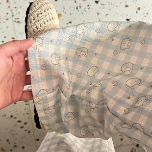 小猫格子裤子女款夏薄款蓝色遛弯裤宽松慵懒风凉凉裤可爱休闲长裤