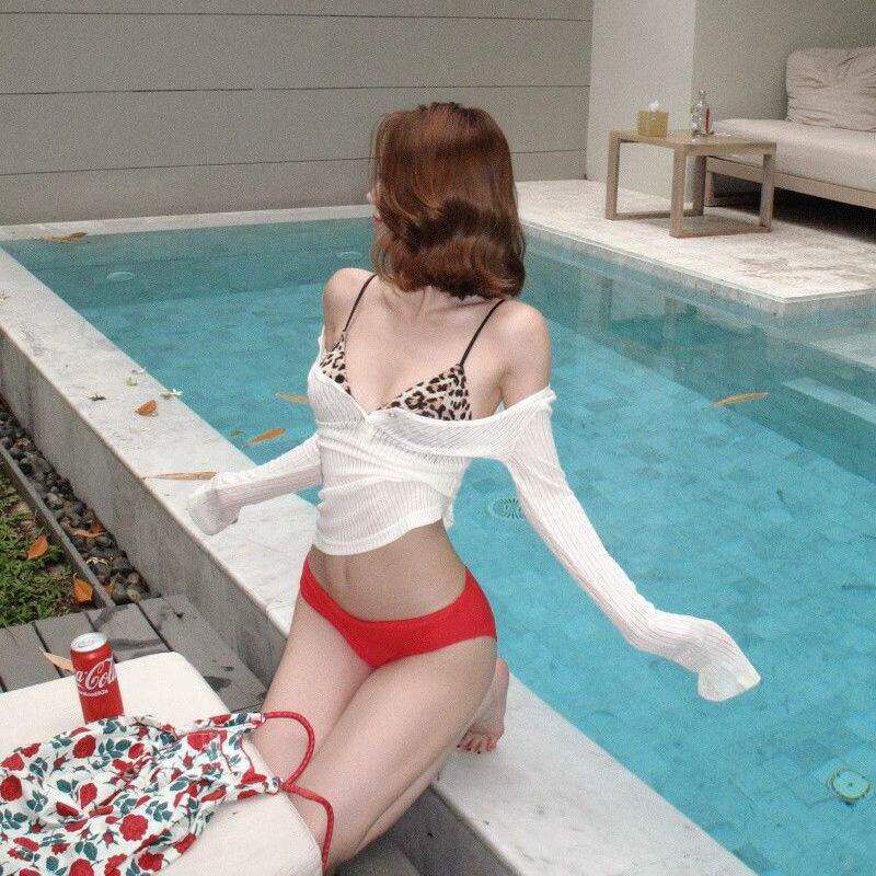 美式辣妹露肩泳衣罩衫防晒外搭可下水长袖T恤女夏修身收腰打底衫