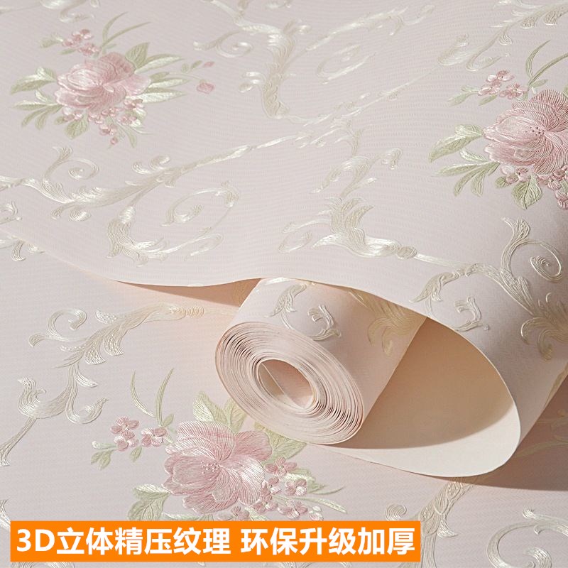无纺布墙纸自粘墙纸温馨卧室客厅房间E家用欧式田园3D自贴壁纸环