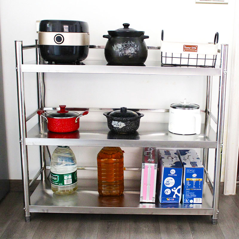 304三层护栏100高不锈t钢厨房置物架微波炉烤箱架子放锅架多层落