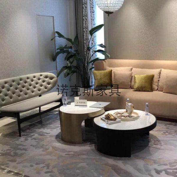 北欧简约现代大理石套几 酒店样板房茶桌 不锈钢镀金圆茶几组合