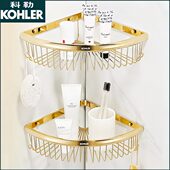 卫生间三角置物架全铜浴室淋浴房厕所墙上转角篮免打孔浴室架金色