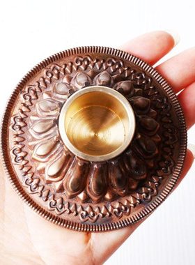 藏式用品纯铜手摇转动 立体底座手工雕刻家用转桶筒莲花座稳重