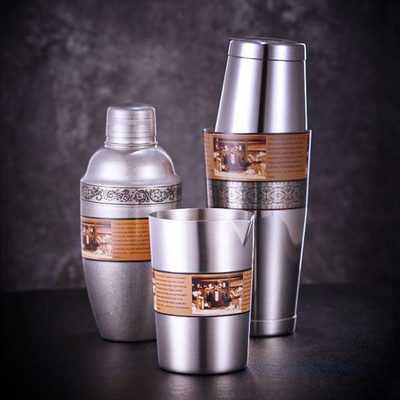 酒吧灵魂复古做旧风波士顿调酒器日式shaker花纹摇酒壶搅拌杯系列