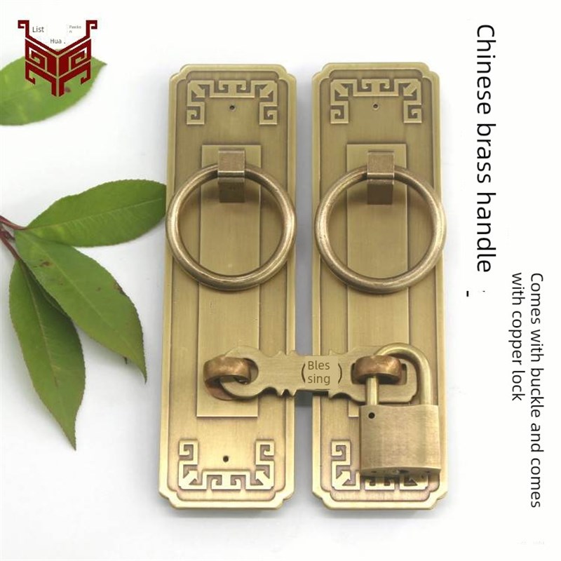 门锁插销中国古董黄铜门螺栓扣柜门把J手门把手全铜老式木门挂锁