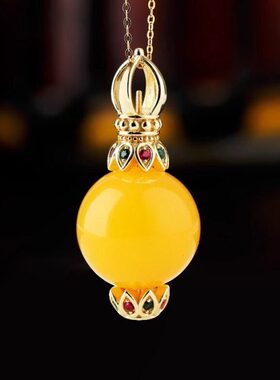 新款吊坠空托金刚杵镶嵌蜜蜡天珠桶珠圆珠降魔杵项坠银托男女款式