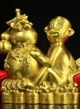 全铜猴子摆件纯铜福禄猴抱葫芦猴家居客厅工艺品桌面礼品摆件