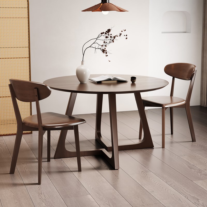 全实木餐桌咖啡i厅木质桌子胡桃木小圆桌商务会客接待洽谈桌椅组