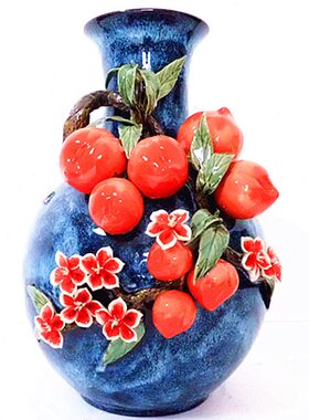 陶瓷工艺品桌面摆件 红桃瓶 石湾公仔家居饰品摆设种花 花瓶 送礼